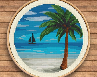Nature: Sand Beach 2 #028 - Sunny Cloud Studio - modern counted cross stitch pattern - instant download PDF