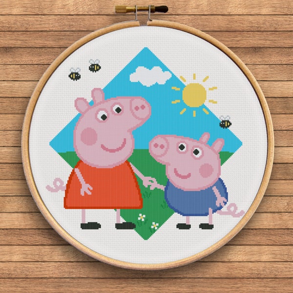 Peppa Pig & George #042 - Sunny Cloud Studio - modern counted cross stitch pattern - instant download PDF