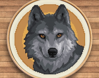 Grey Wolf Portrait #039 - Sunny Cloud Studio - modern counted cross stitch pattern - instant download PDF