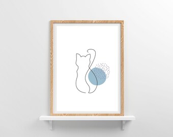 Cats Line Drawing, Pets Printable Wall Decor, Cat Poster, Minimalist Line Art, Abstract Line, Living Room Bed Room Prints, Digital Download