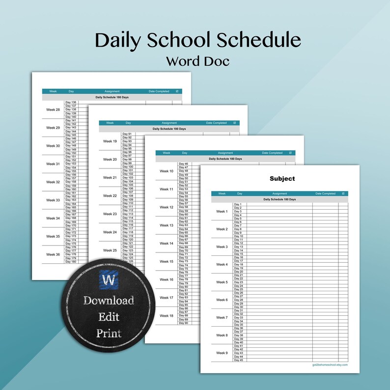 Homeschool Daily Schedule School Daily Schedule 180 Days Etsy