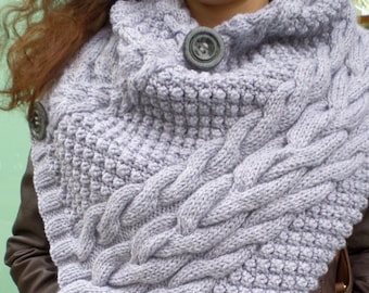 Grey Cable Neck Warmer 100% Handknitted Tube Scarf  Woman Gift