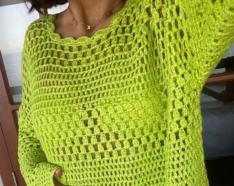 Chemisier Coton Summer Crochet Tunique Vert Pomme