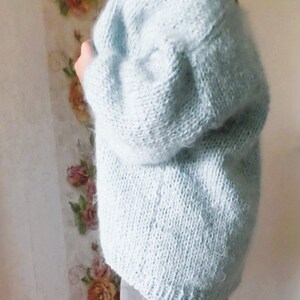 Blaue Super grobstrick Mohair Alpaka Strickjacke, blaue Mohair dicke Weste, Geschenk für sie, Frau Geschenk, Bild 1