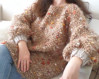 Pull tunique oversize en mohair mélangé camel, prêt à être expédié, tunique chaude en mohair, cadeau pour elle, prêt-à-porter, cadeau femme