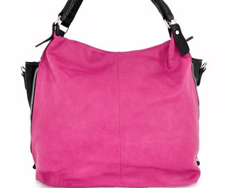 Bolso de Cuero PU, Bolso de Cuero Mujer Fucsia, Bolso Mostaza y Negro, Regalo Madre