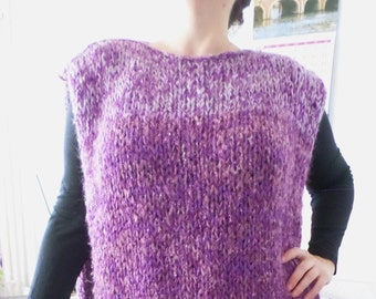 Lila Pullover, Lila ärmelloser Pullover, Handgefertigte Strickmode, Dicke Warme Pullover, Lila