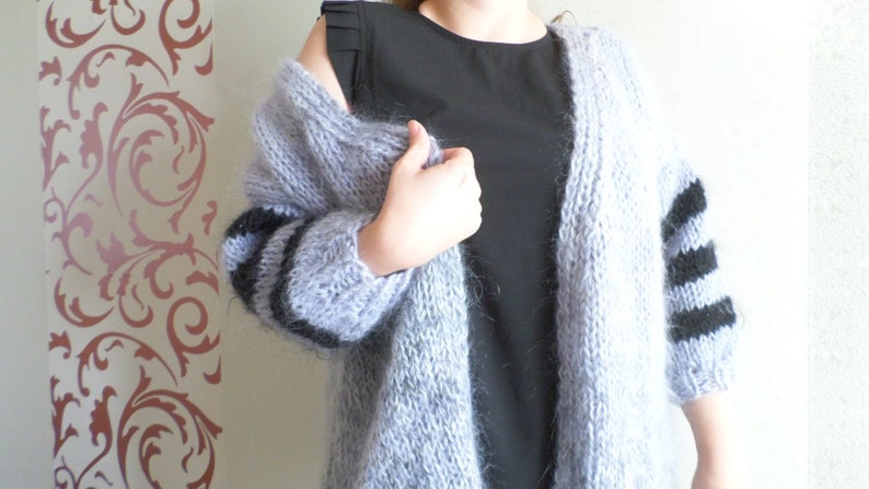 Ready for Shipping Gray Bernadette Mohair Cardigan, Warm Winter Cardigan, Gift for Her, Christmas Woman Gift image 4