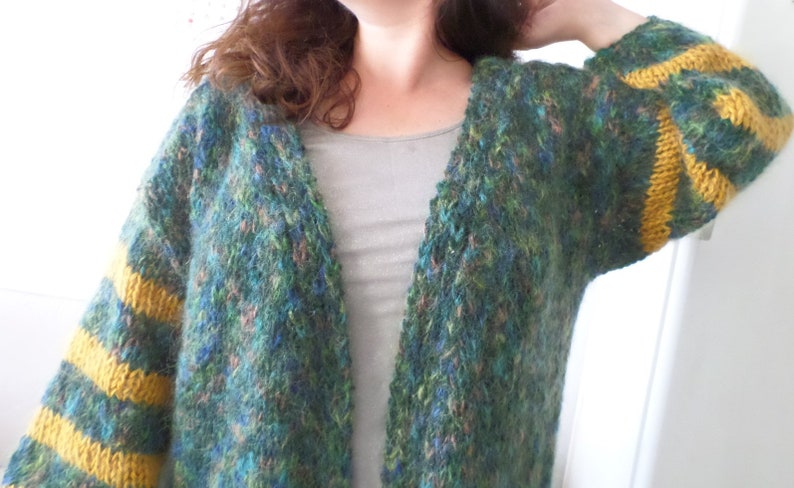 Cardigan Oversize Emerald Melange Mohair, Ready for Shipping, MohairWarm Winter Cardigan, Gift for Her, Ready to Wear, Woman Gift image 3