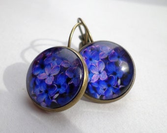 Boucles d'oreilles été fleurs violettes femme cadeau