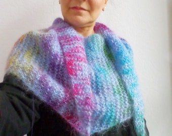 Sofort lieferbar!!! Mohair Multicolor Handgestrickte Bandana Schal. Dreieckstuch Bandana Winter warmer Schal