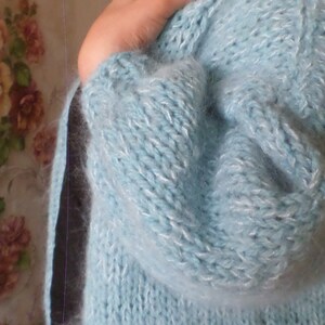 Blaue Super grobstrick Mohair Alpaka Strickjacke, blaue Mohair dicke Weste, Geschenk für sie, Frau Geschenk, Bild 3