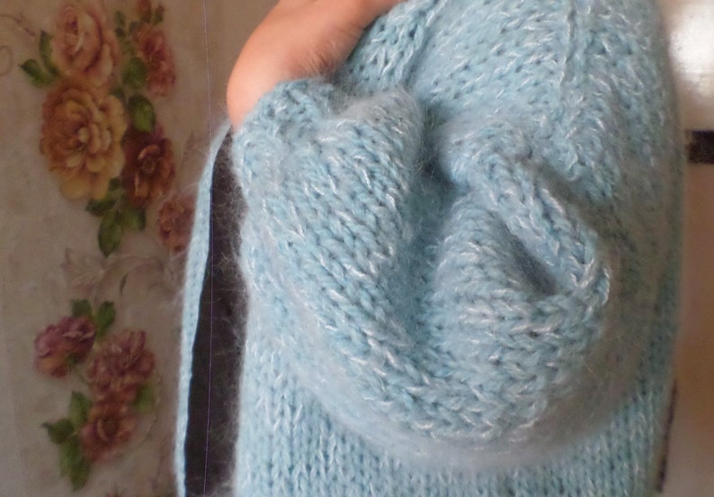 Blaue Super grobstrick Mohair Alpaka Strickjacke, blaue Mohair dicke Weste, Geschenk für sie, Frau Geschenk, Bild 3