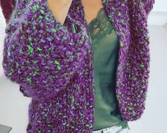 Purple Bernadette Mohair Cardigan, Ready to Ship, Warm Winter Cardigan, Gift for Her, Woman Gift