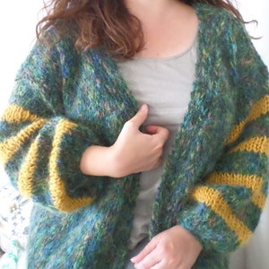 Cardigan Oversize Emerald Melange Mohair, Ready for Shipping, MohairWarm Winter Cardigan, Gift for Her, Ready to Wear, Woman Gift image 1