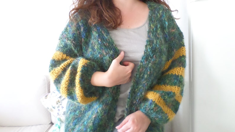 Cardigan Oversize Emerald Melange Mohair, Ready for Shipping, MohairWarm Winter Cardigan, Gift for Her, Ready to Wear, Woman Gift image 1