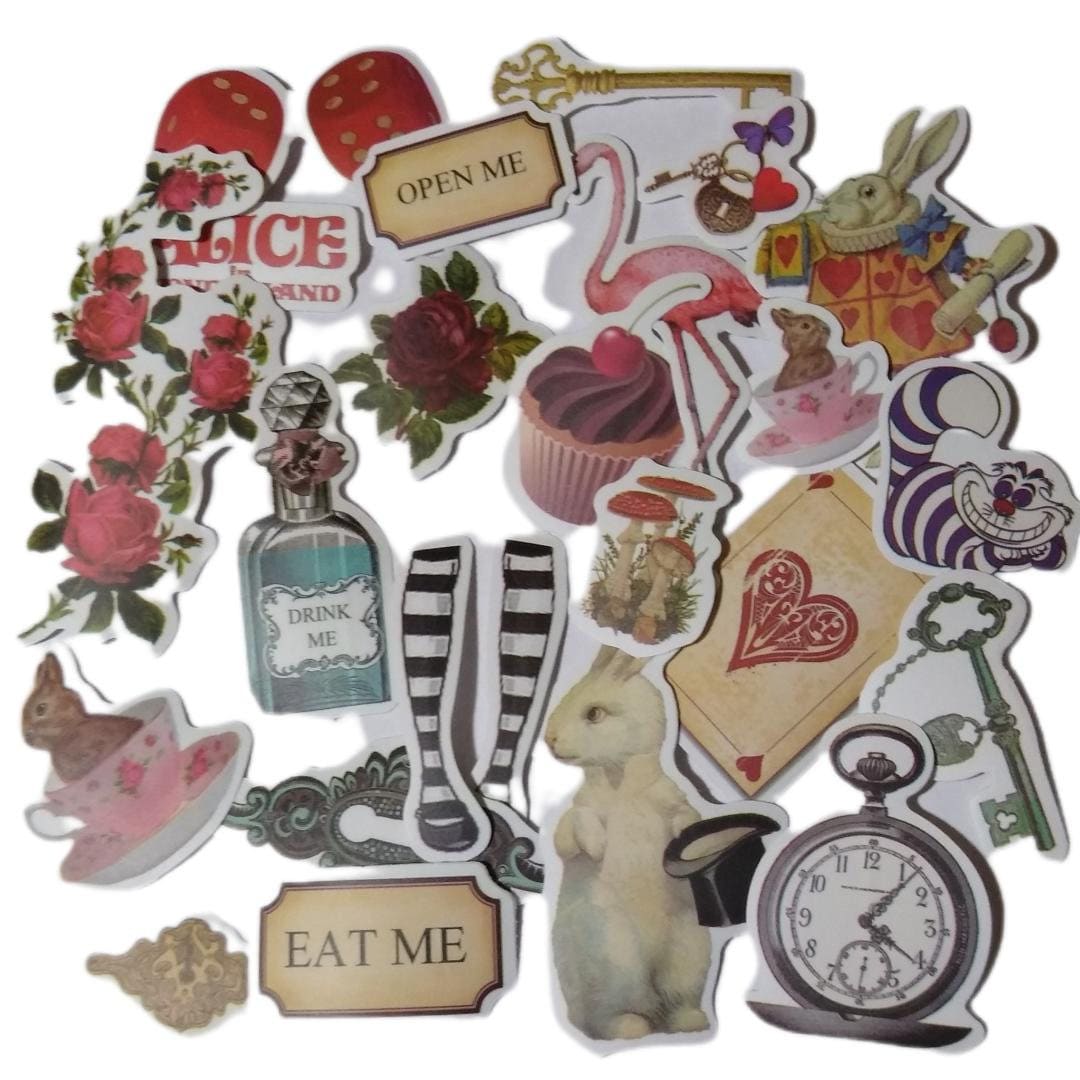 30 Pcs Alice in Wonderland Stickers Card Making, Journaling Stickers ...