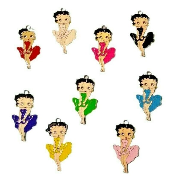 4 Betty Boop - Enamel Metal Charms Pendants DIY Jewelry Making