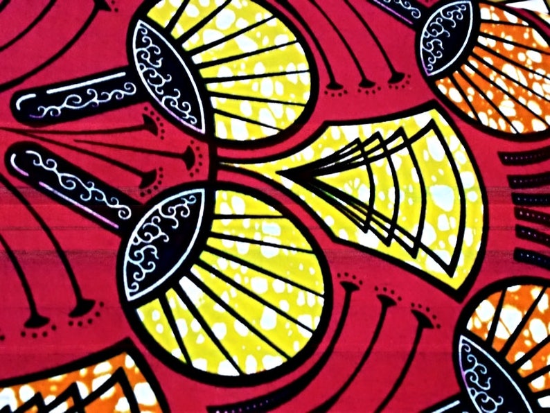 African Fabric Ankara Fabric Wax Print Fabric African Cloth Fan Pattern 6 yards Red Yellow