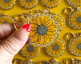 Sunflower Keychain - Double Sided, Acrylic with Epoxy Finish