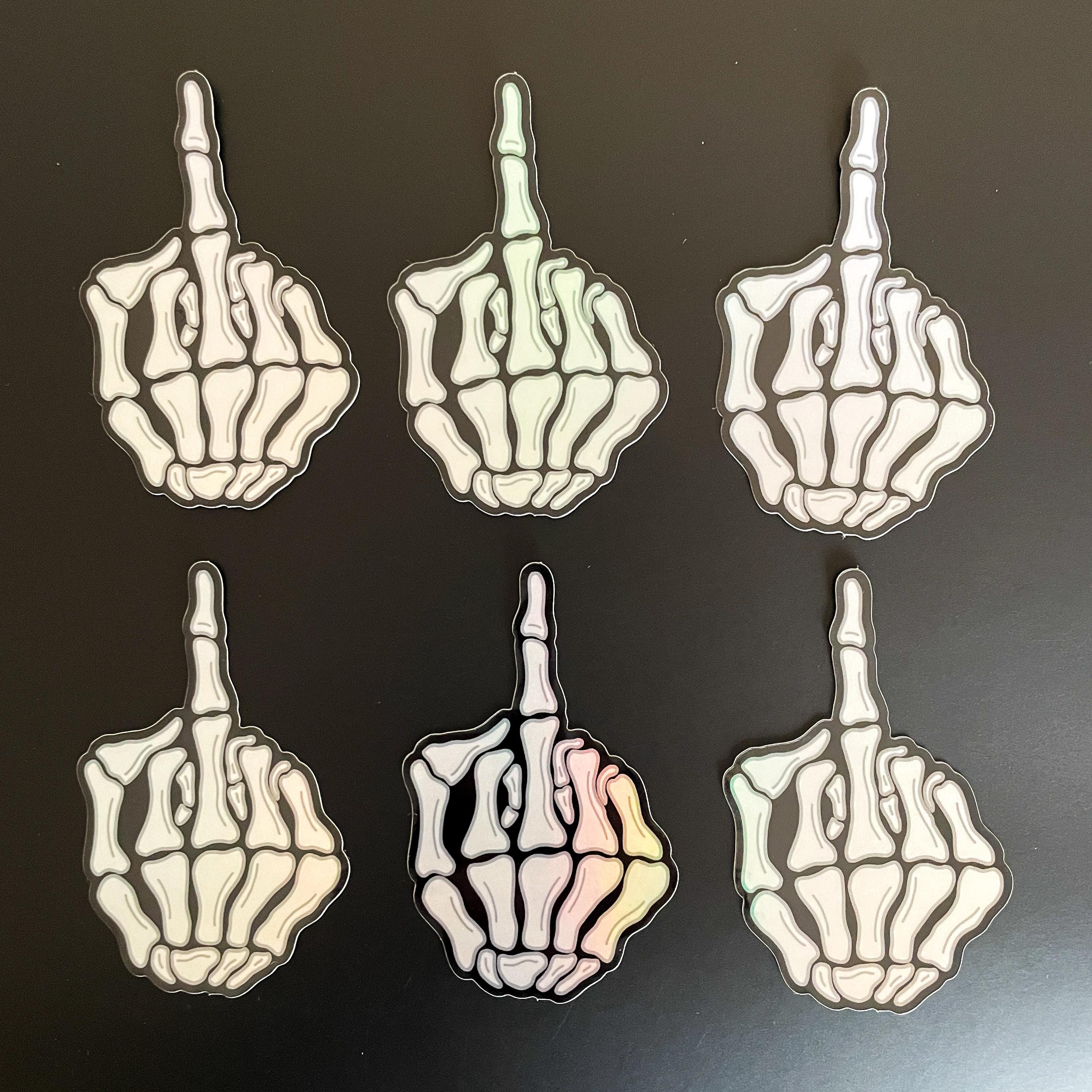 Skeleton Middle Finger Sticker Skeleton Middle Finger Sticker - Holographic, Waterproof, Glossy Finish ...