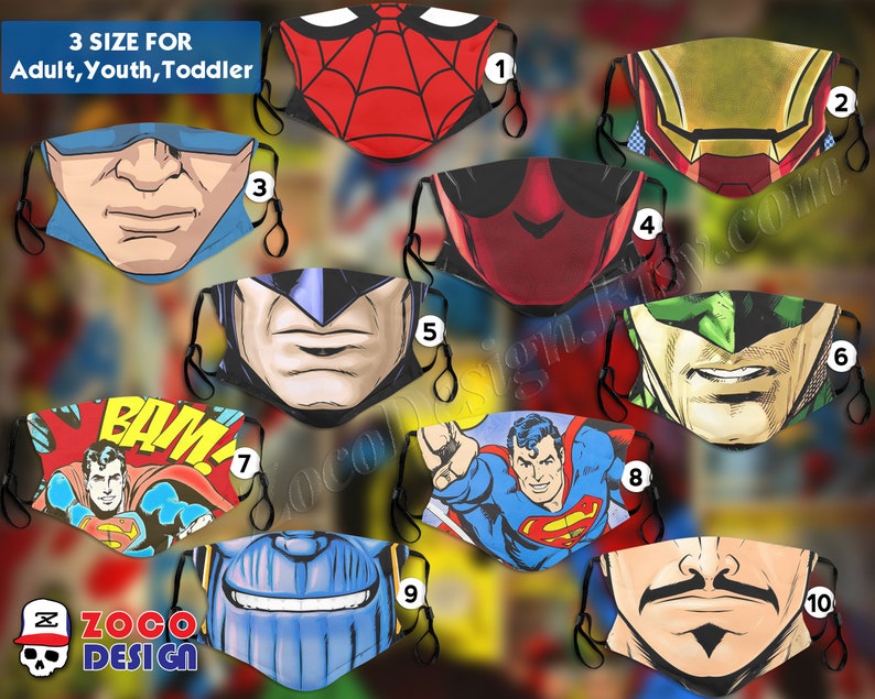 Superhero Face Mask Choice of Comic Book for Child Kid Adult Etsy
