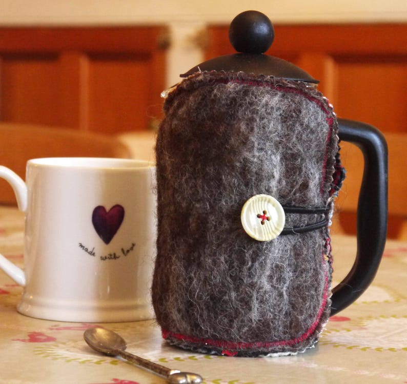 Brown with white coffee pot cosy Felted Cafetiere cover Etsy