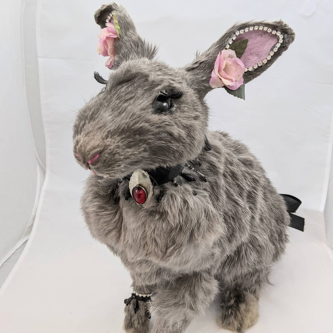 Taxidermy grey rabbit large fluffy taxidermy bunny decorated Etsy