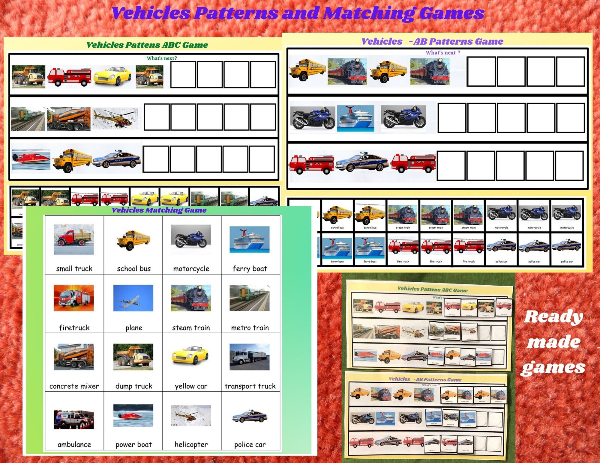busy bagvehicles patterns preschool game cars matching etsy