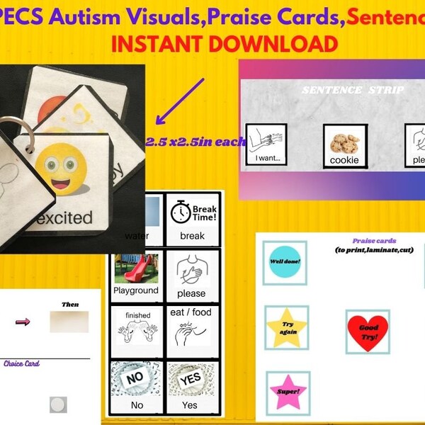 55 cartes porte-clés PECS Autism Visuals, tableau de communication, carte First/Then, carte de choix, cartes de louange/récompense, cartes de comportement