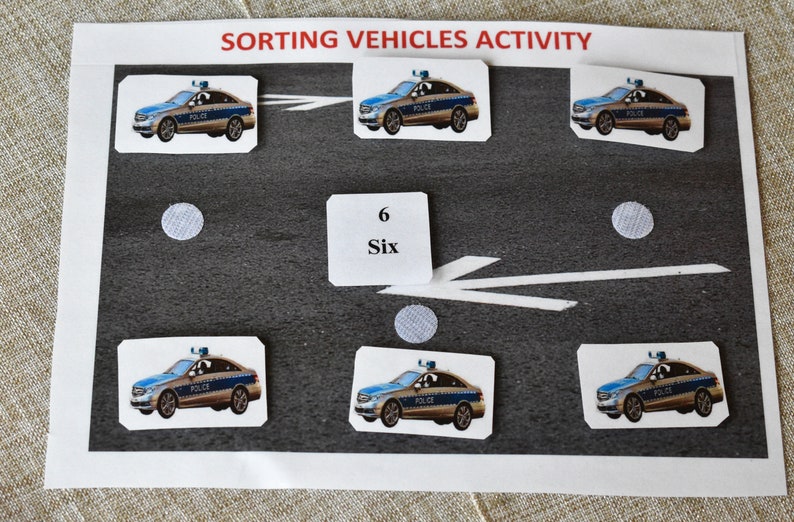 Real Photos,Preschool Mat,Autism Activity Vehicles Counting Game Toddler Activity,Learn Sorting Sorting Game Learn Counting
