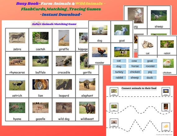 Busy Book Printablewild Animals Matchingfarm Animals Flash - Etsy Busy Book Printablewild Animals Matchingfarm Animals Flash - Etsy