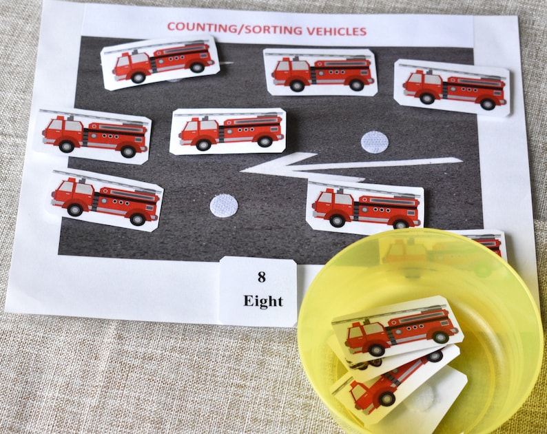 Real Photos,Preschool Mat,Autism Activity Vehicles Counting Game Toddler Activity,Learn Sorting Sorting Game Learn Counting