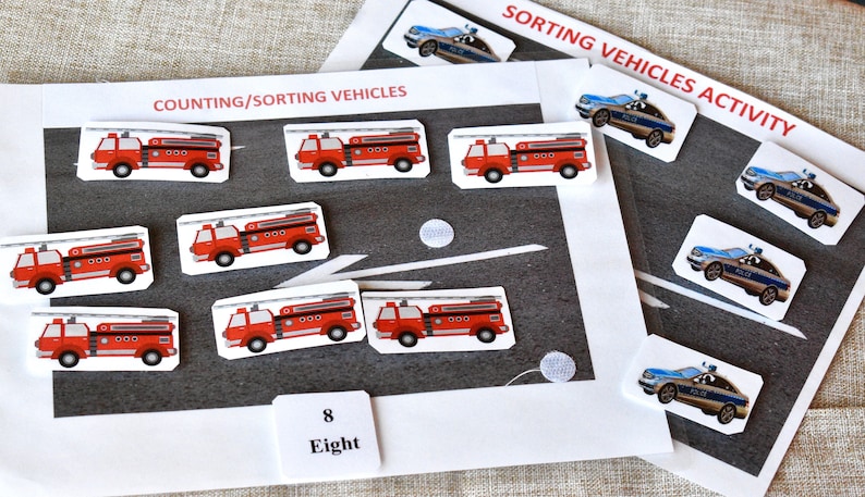 Real Photos,Preschool Mat,Autism Activity Vehicles Counting Game Toddler Activity,Learn Sorting Sorting Game Learn Counting