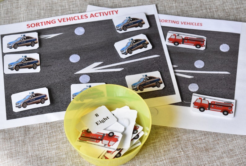 Real Photos,Preschool Mat,Autism Activity Vehicles Counting Game Toddler Activity,Learn Sorting Sorting Game Learn Counting