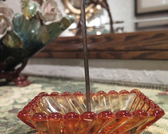 BACCARAT Rose Tiente Amberina Toothbrush Stand Holder FRENCH Swirl Glass Stand Dish Vintage