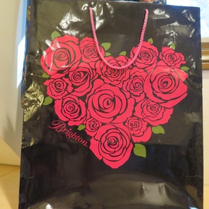 Bag Sack Black BRIGHTON Hearts Tote with Heart Pink Roses Inside HUGE Vintage