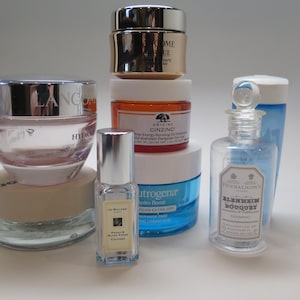 Crafts Kosmetik Gläser Flaschen Travel Lot von 8 Glas & Kunststoff LEER