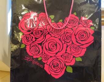 Svart BRIGHTON Hearts-väska med rosa rosor inuti, STOR Vintage-modell