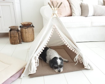 Tipi para mascotas que incluye almohada acolchada 100% lana, tienda de campaña, tipi, tipi, tipi para perros, tipi para gatos, tipi para gatos, tipi tipi, vida bohemia.