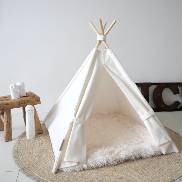 Tipi pour animaux de compagnie comprenant fausse fourrure ou oreiller côtelé doux, tente, tipi, tipi, tipi pour chien, tipi pour chat, tipi pour chat, tipi wigwam, vie bohème.