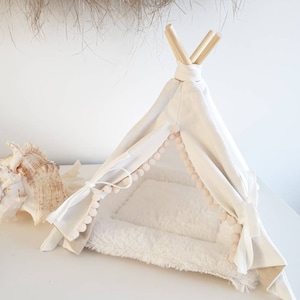 Hedgehog teepee incl. removable pillow, off white, house, bed, pompoms zdjęcie 1