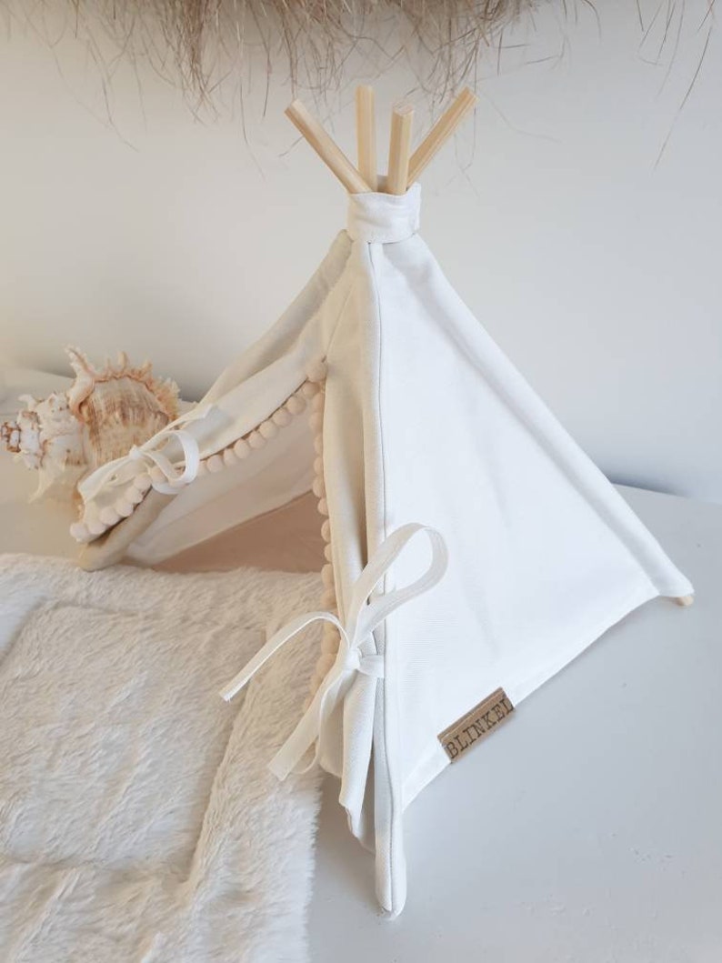 Hedgehog teepee incl. removable pillow, off white, house, bed, pompoms zdjęcie 6