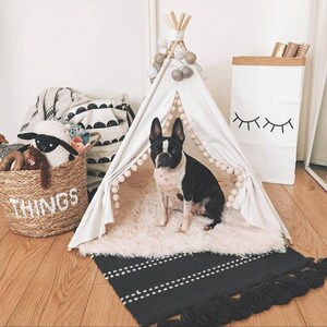 Pet teepee incl fake fur or soft rib pillow, off-white, tent, teepee, teepee, dog teepee, cat teepee, cat teepee, tepee wigwam, boho living. image 5