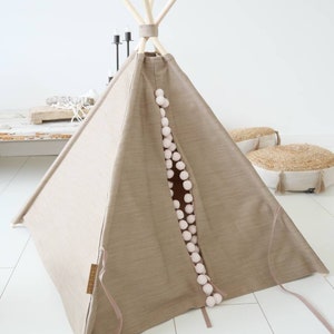 Brown pet teepee including fake fur or soft rib pillow, tent, teepee, teepee, dog teepee, cat teepee, cat teepee, tepee wigwam, boho living. image 6