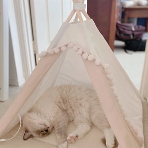 Pet teepee incl fake fur or soft rib pillow, off-white, tent, teepee, teepee, dog teepee, cat teepee, cat teepee, tepee wigwam, boho living. image 6