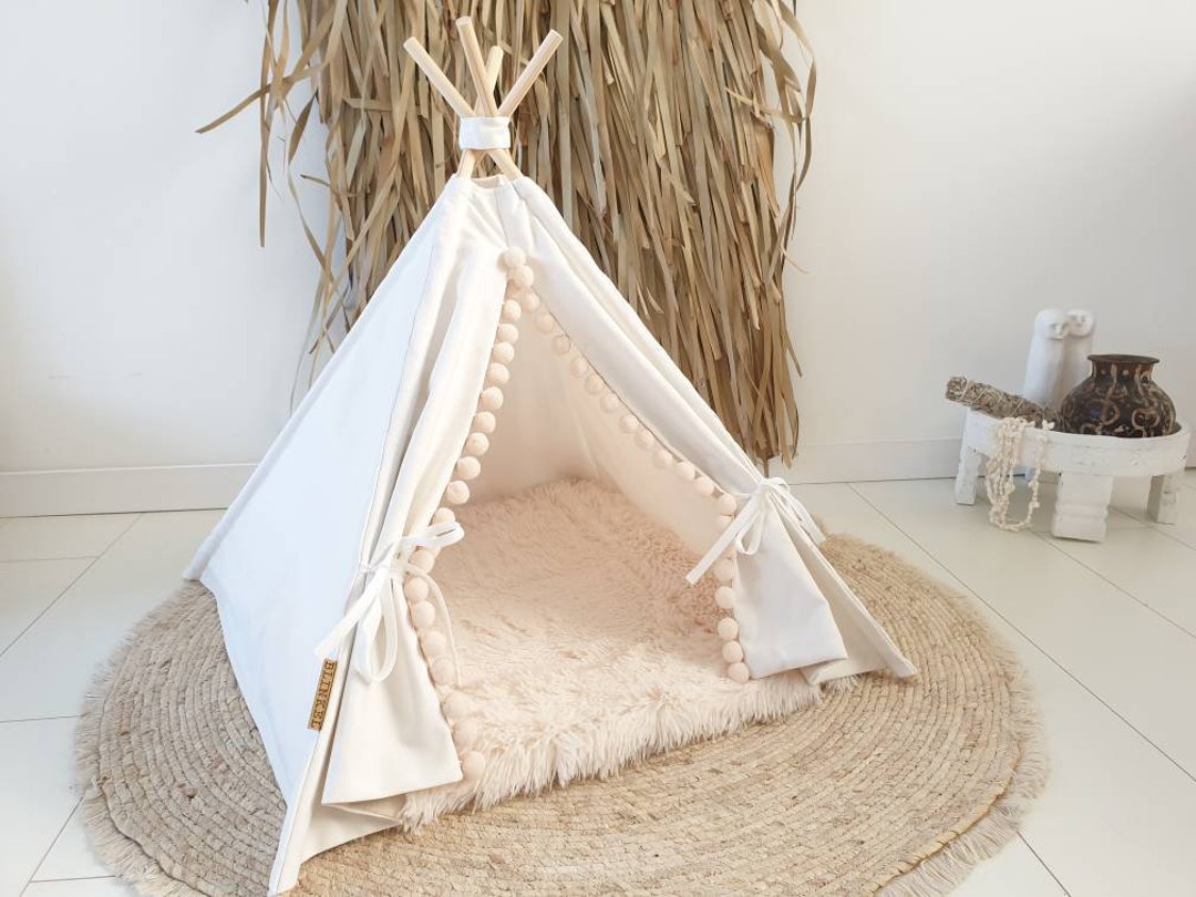 Pet Teepee Including Fake Fur or Soft Rib Pillow Tent