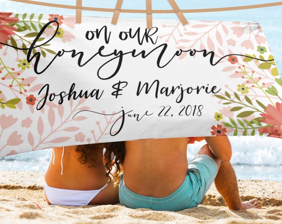 Wedding Beach Towel, Honeymoon Mr. and Mrs. Custom Beach Towel, Huge Personalized beach towels, His and Her Towels, Custom Name Towels