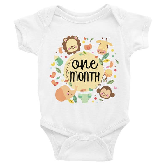 One Month Cute Milestone Nappy Infant Bodysuit, Jungle Safari Animals Milestones Nappy, Cute Onsies, Cute Baby Clothes, Cute Baby Shirts
