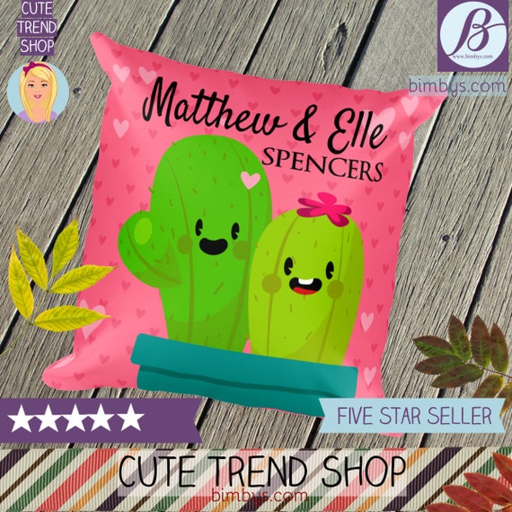 Custom Newlywed or Anniversary Cactus Decorative Throw Pillow - Personalized Throw Pillows - Family Pillows - Wedding Gift Idea